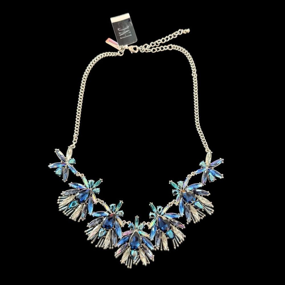 INC International Concepts Blue Crystal Floral Bib Statement Necklace NWT
